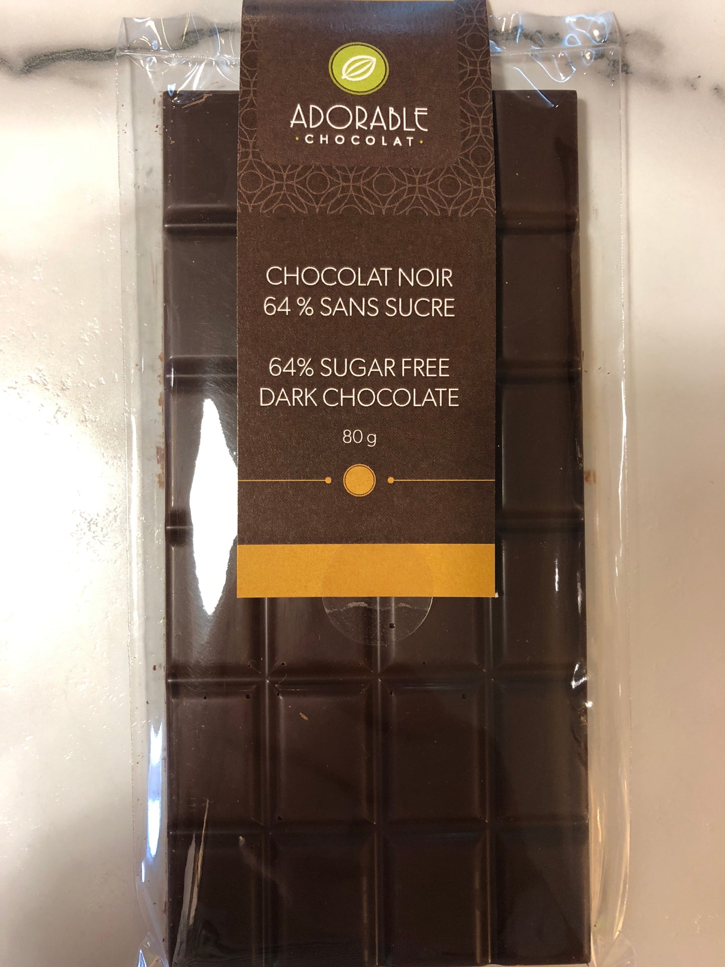 Bar chocolat noir 64% sans sucre/64% sugar free dark chocolate